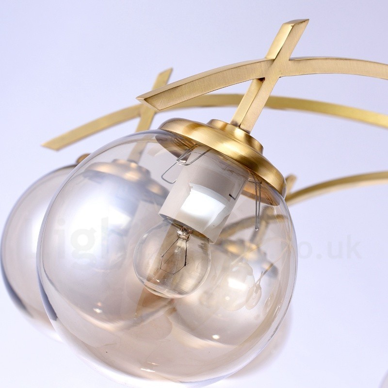 Lampadario a sospensione rustico retrò in ottone e vetro 8 luci E27 80 x 40 cm