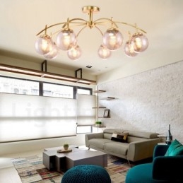 Lampadario a sospensione rustico retrò in ottone e vetro 8 luci E27 80 x 40 cm