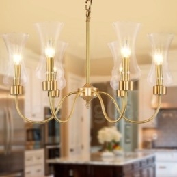 Lampadario a sospensione rustico retrò in ottone e vetro 6 luci E14