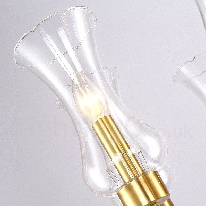 Lampadario a sospensione rustico retrò in ottone e vetro 6 luci E14