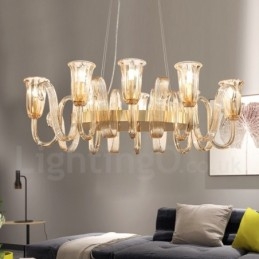 Lampadario a sospensione rustico retrò in lega di alluminio 8 luci con paralume in vetro E14