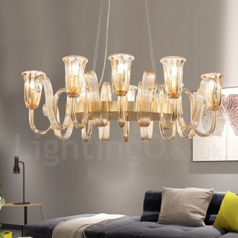 Lampadario a sospensione rustico retrò in lega di alluminio 8 luci con paralume in vetro E14