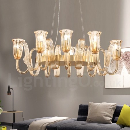 Lampadario a sospensione rustico retrò in lega di alluminio 8 luci con paralume in vetro E14