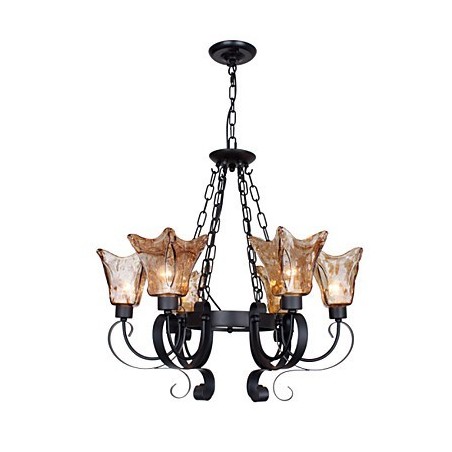 Lampadario classico vintage a 6 luci in vetro