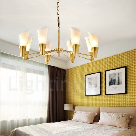 Lampadario a sospensione retrò rustico in ottone e vetro 8 luci E14 80x30 cm