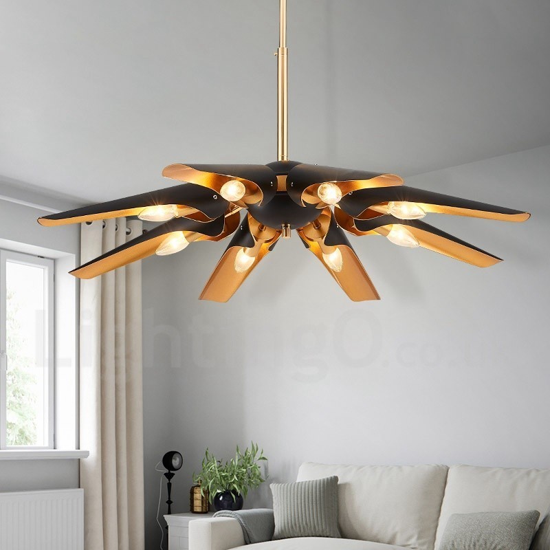 Lampadario a sospensione rustico retrò in lega di alluminio, 8 luci E14, 90 x 10 cm