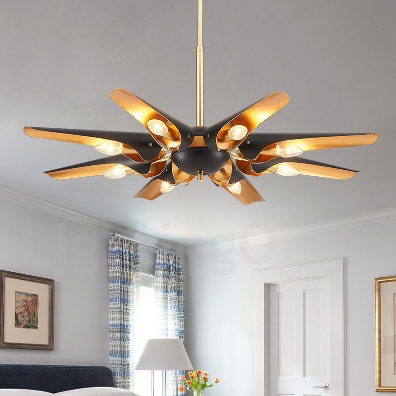 Lampadario a sospensione rustico retrò in lega di alluminio, 8 luci E14, 90 x 10 cm