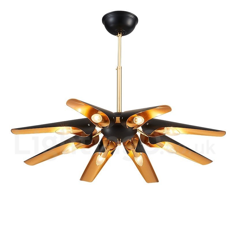 Lampadario a sospensione rustico retrò in lega di alluminio, 8 luci E14, 90 x 10 cm