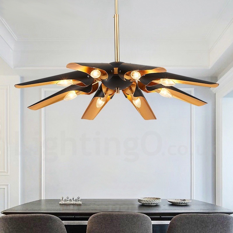 Lampadario a sospensione rustico retrò in lega di alluminio, 8 luci E14, 90 x 10 cm