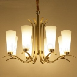 Lampadario a sospensione in ottone retrò rustico a 8 luci con paralume in vetro E27