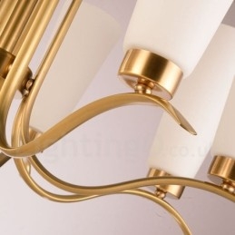 Lampadario a sospensione in ottone retrò rustico a 8 luci con paralume in vetro E27