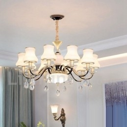 Lampadario a sospensione retrò rustico in cristallo con paralume in vetro, E14, 10 luci