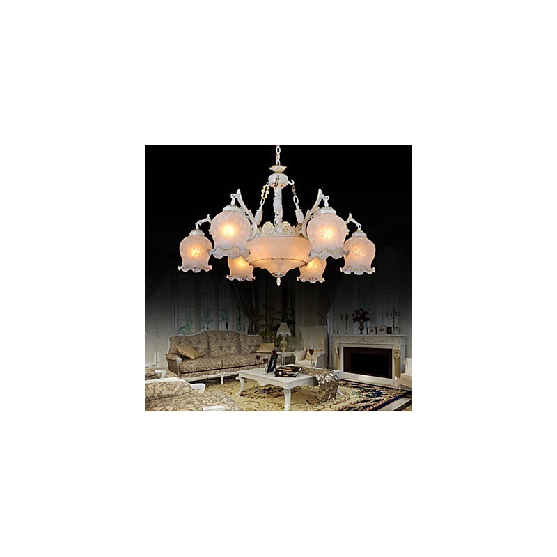 Lampadario retrò classico bianco in vetro e metallo, 1 lampadina E26/E27