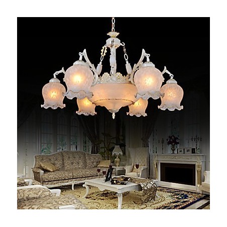 Lampadario retrò classico bianco in vetro e metallo, 1 lampadina E26/E27