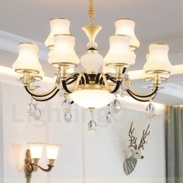 Lampadario a sospensione in cristallo retrò rustico 12 luci E14, paralume in vetro