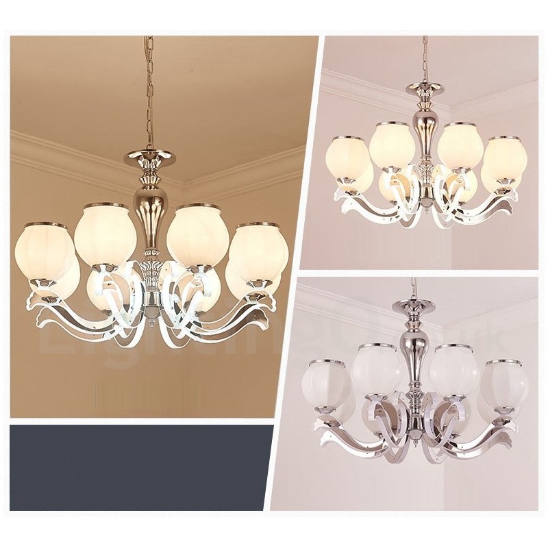 Lampadario a sospensione moderno contemporaneo di lusso 8 luci con paralume in vetro E14