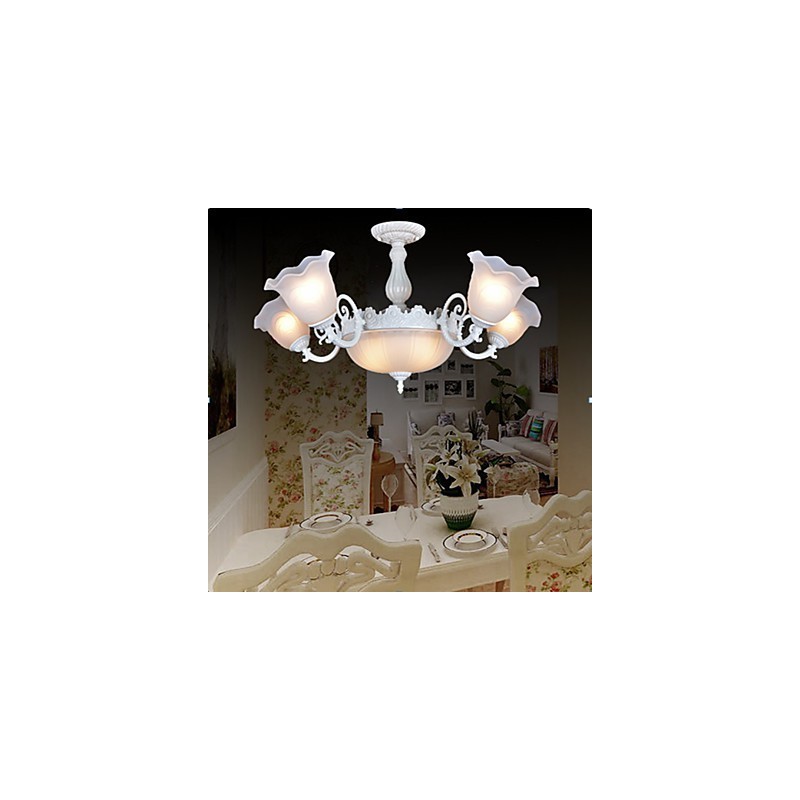 Lampadario retrò bianco in vetro e metallo, 1 lampadina E26/E27, 75 cm