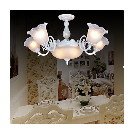 Lampadario retrò bianco in vetro e metallo, 1 lampadina E26/E27, 75 cm