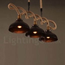 Lampada a sospensione 3 luci retrò rustica in acciaio 35 cm x 100 cm