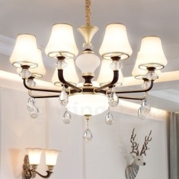Lampadario retrò di lusso in cristallo con paralume in vetro