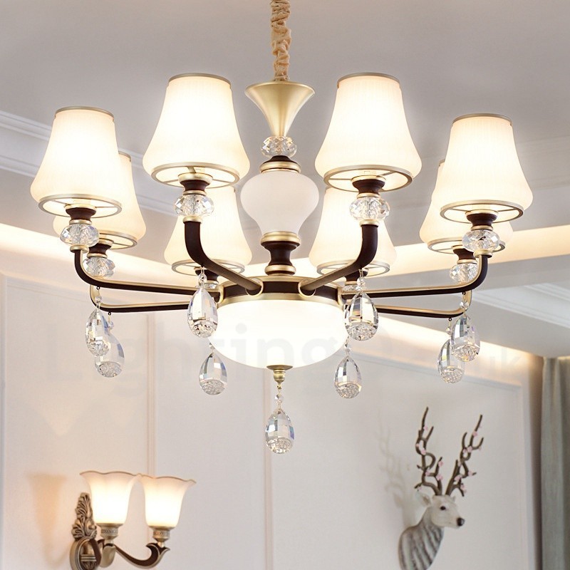 Lampadario retrò di lusso in cristallo con paralume in vetro