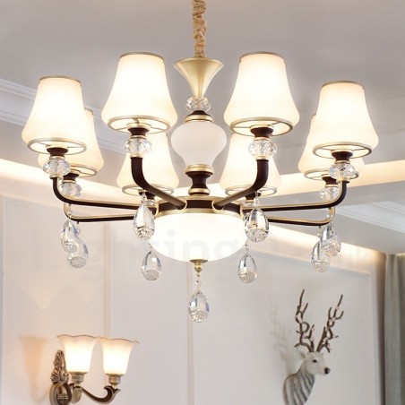 Lampadario retrò di lusso in cristallo con paralume in vetro