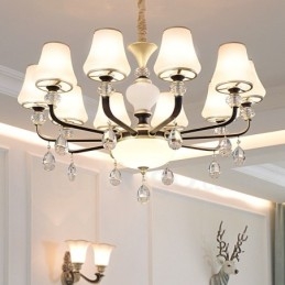 Lampadario retrò di lusso in cristallo con paralume in vetro