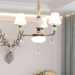 Lampadario retrò di lusso in cristallo con paralume in vetro