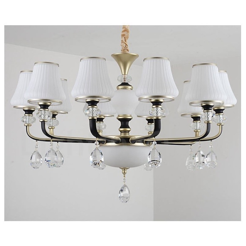 Lampadario retrò di lusso in cristallo con paralume in vetro
