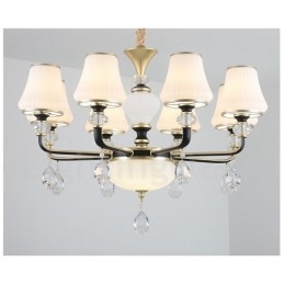 Lampadario retrò di lusso in cristallo con paralume in vetro