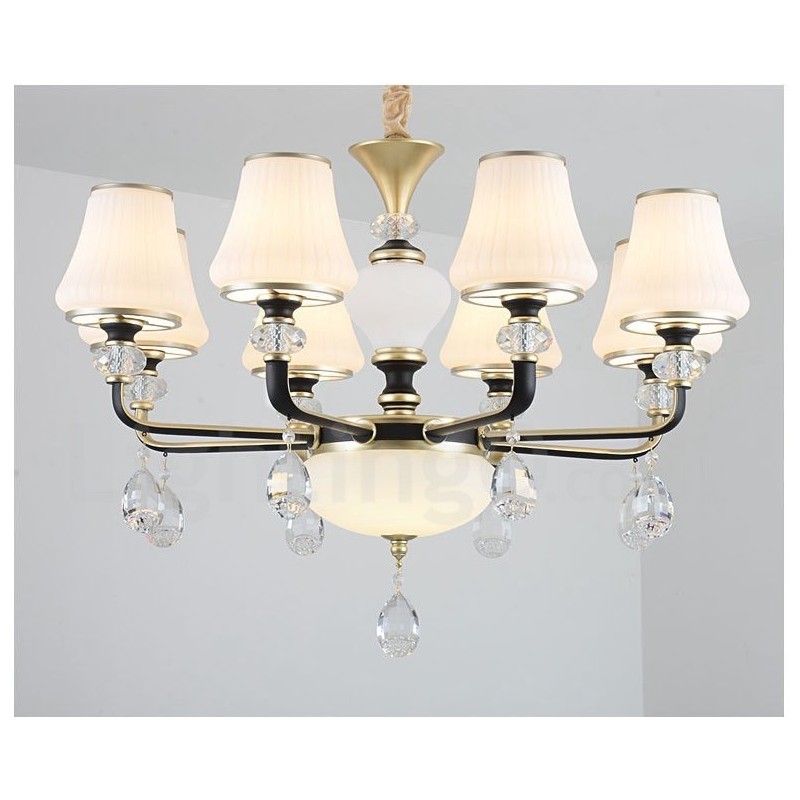 Lampadario retrò di lusso in cristallo con paralume in vetro