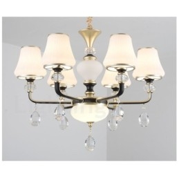Lampadario retrò di lusso in cristallo con paralume in vetro