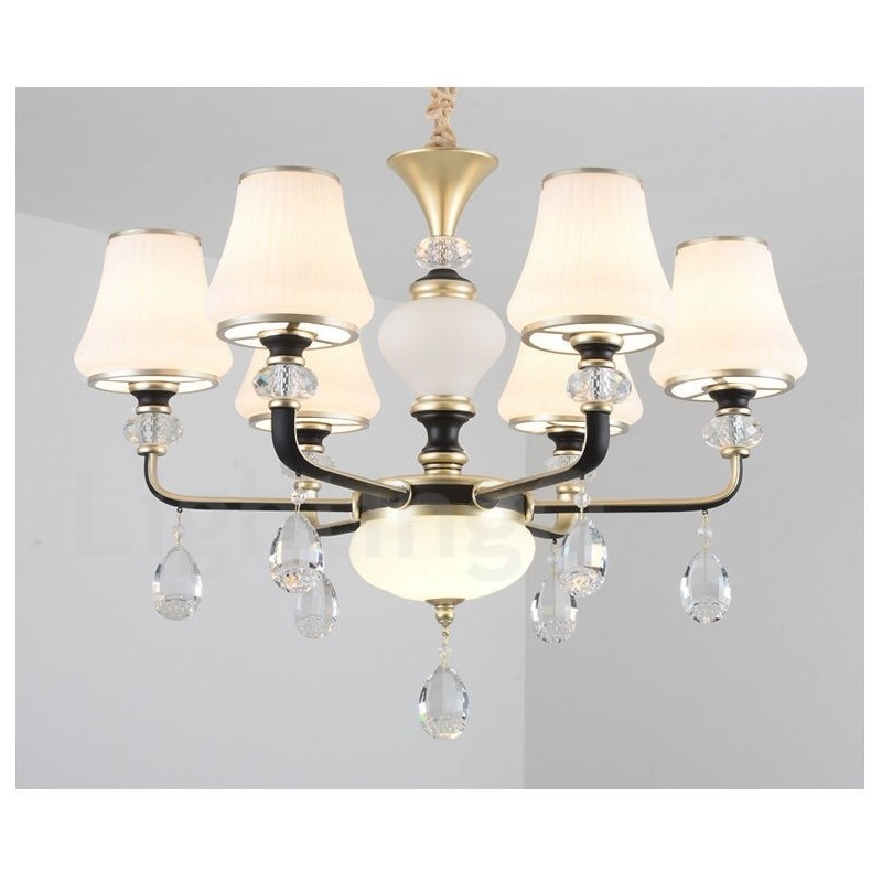 Lampadario retrò di lusso in cristallo con paralume in vetro