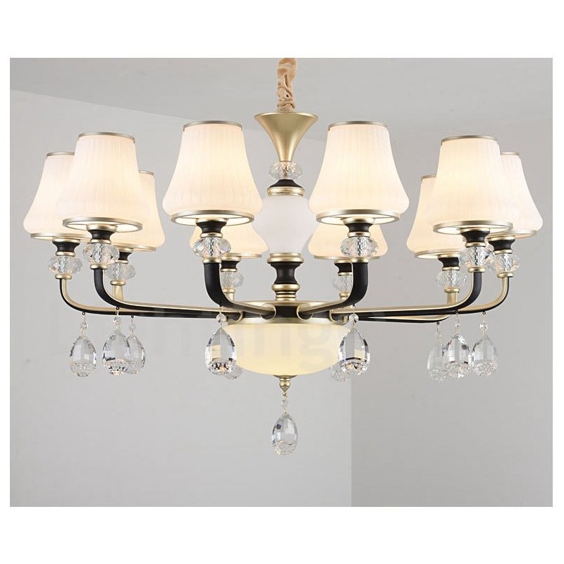 Lampadario retrò di lusso in cristallo con paralume in vetro
