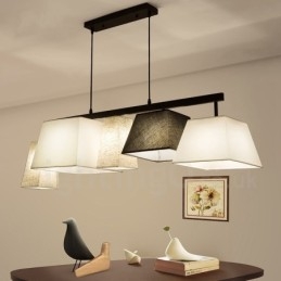 Lampada a sospensione contemporanea in acciaio a 5 luci con paralumi in tessuto, E27, 118 x 33 cm