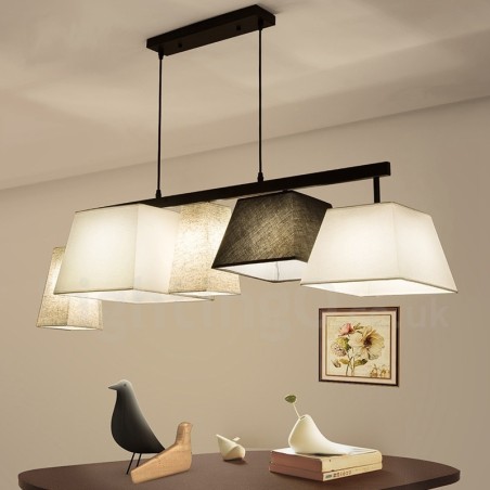 Lampada a sospensione contemporanea in acciaio a 5 luci con paralumi in tessuto, E27, 118 x 33 cm