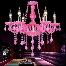 Lampadario a candela in cristallo Progetto Luce, rosa