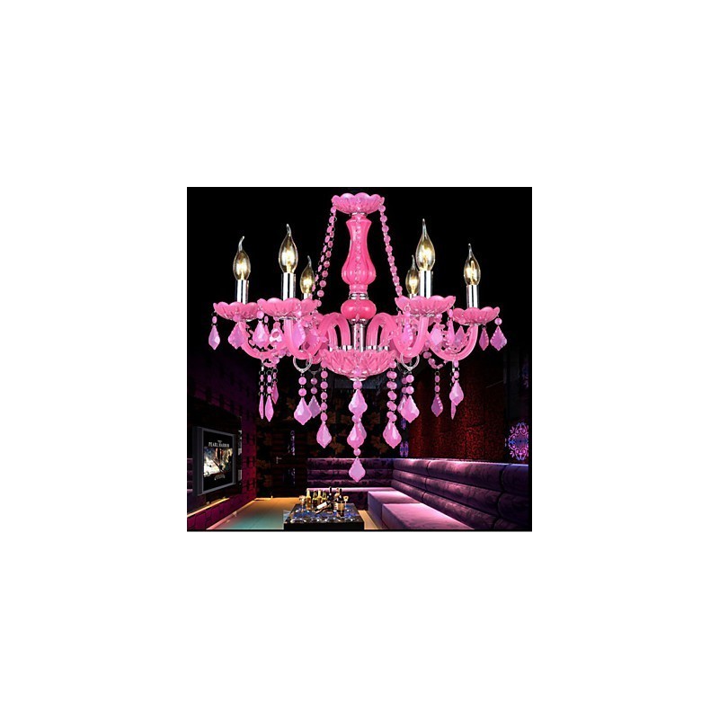 Lampadario a candela in cristallo Progetto Luce, rosa
