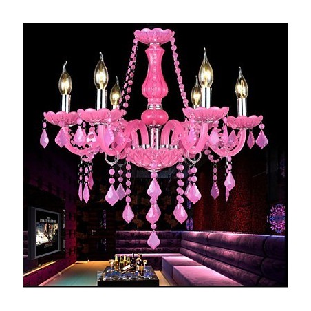 Lampadario a candela in cristallo Progetto Luce, rosa