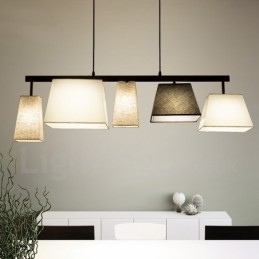 Lampada a sospensione contemporanea in acciaio a 5 luci con paralumi in tessuto, E27, 118 x 33 cm