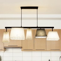 Lampada a sospensione contemporanea in acciaio a 5 luci con paralumi in tessuto, E27, 118 x 33 cm