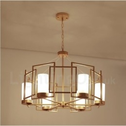 Lampada a sospensione contemporanea 6 luci in ottone con paralumi in vetro E14 76x30 cm