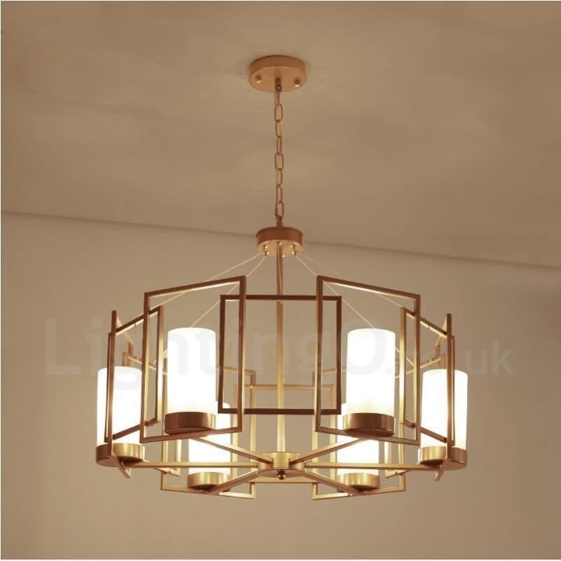 Lampada a sospensione contemporanea 6 luci in ottone con paralumi in vetro E14 76x30 cm