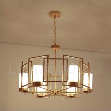 Lampada a sospensione contemporanea 6 luci in ottone con paralumi in vetro E14 76x30 cm
