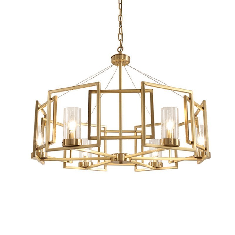 Lampada a sospensione contemporanea 6 luci in ottone con paralumi in vetro E14 76x30 cm