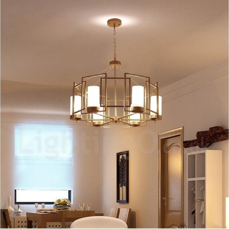 Lampada a sospensione contemporanea 6 luci in ottone con paralumi in vetro E14 76x30 cm