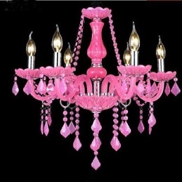 Lampadario a candela in cristallo Progetto Luce, rosa