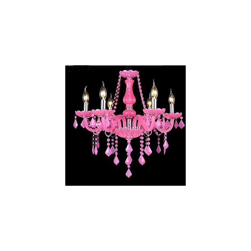 Lampadario a candela in cristallo Progetto Luce, rosa
