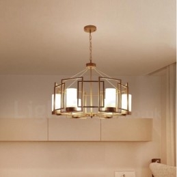 Lampada a sospensione contemporanea 6 luci in ottone con paralumi in vetro E14 76x30 cm