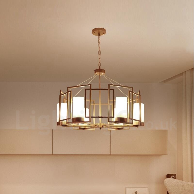 Lampada a sospensione contemporanea 6 luci in ottone con paralumi in vetro E14 76x30 cm